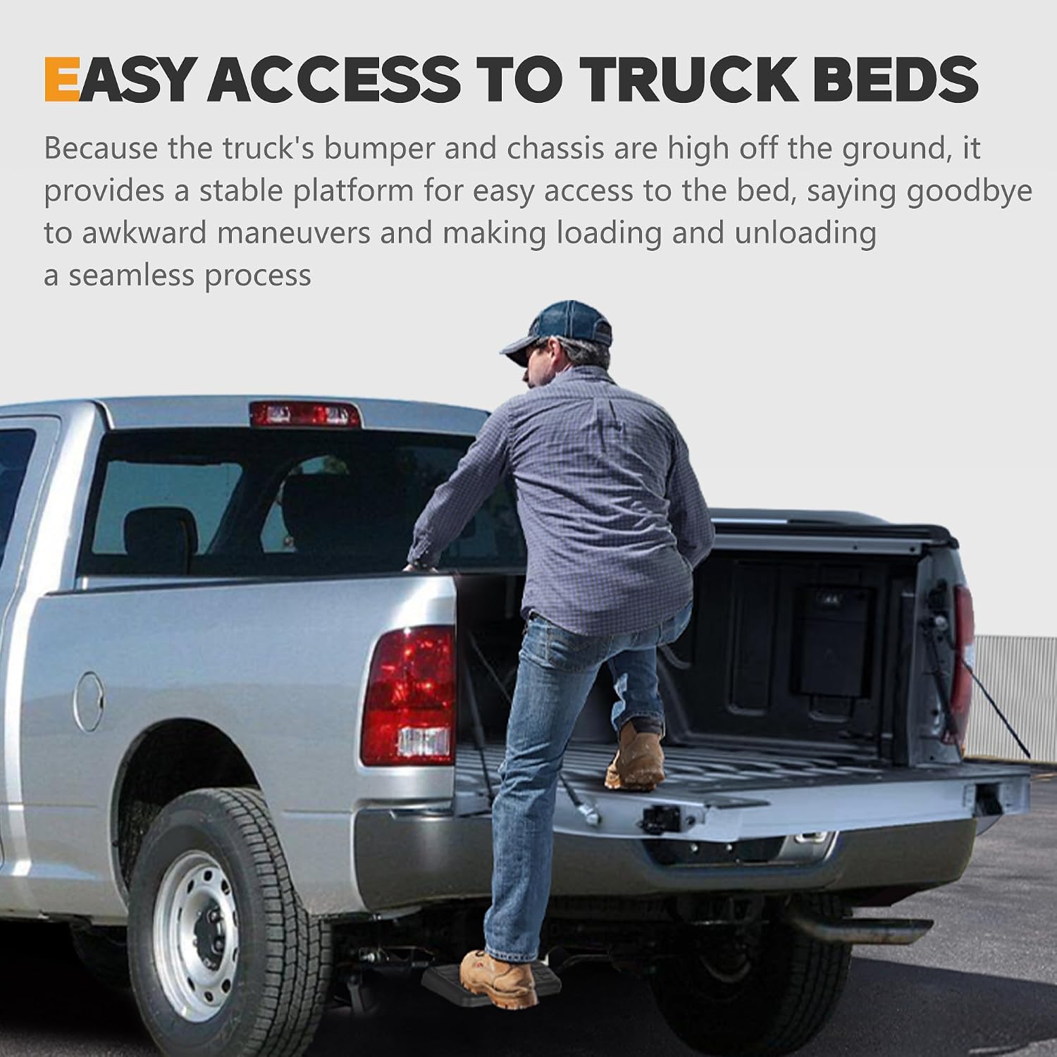 75306-01A Rear Bed Step Compatible with 2009-2018 Dodge Ram 1500, Ram 2500/3500 (Excludes Dual Exhaust & EcoDiesel Models) Retractable Bumper Tailgate Step