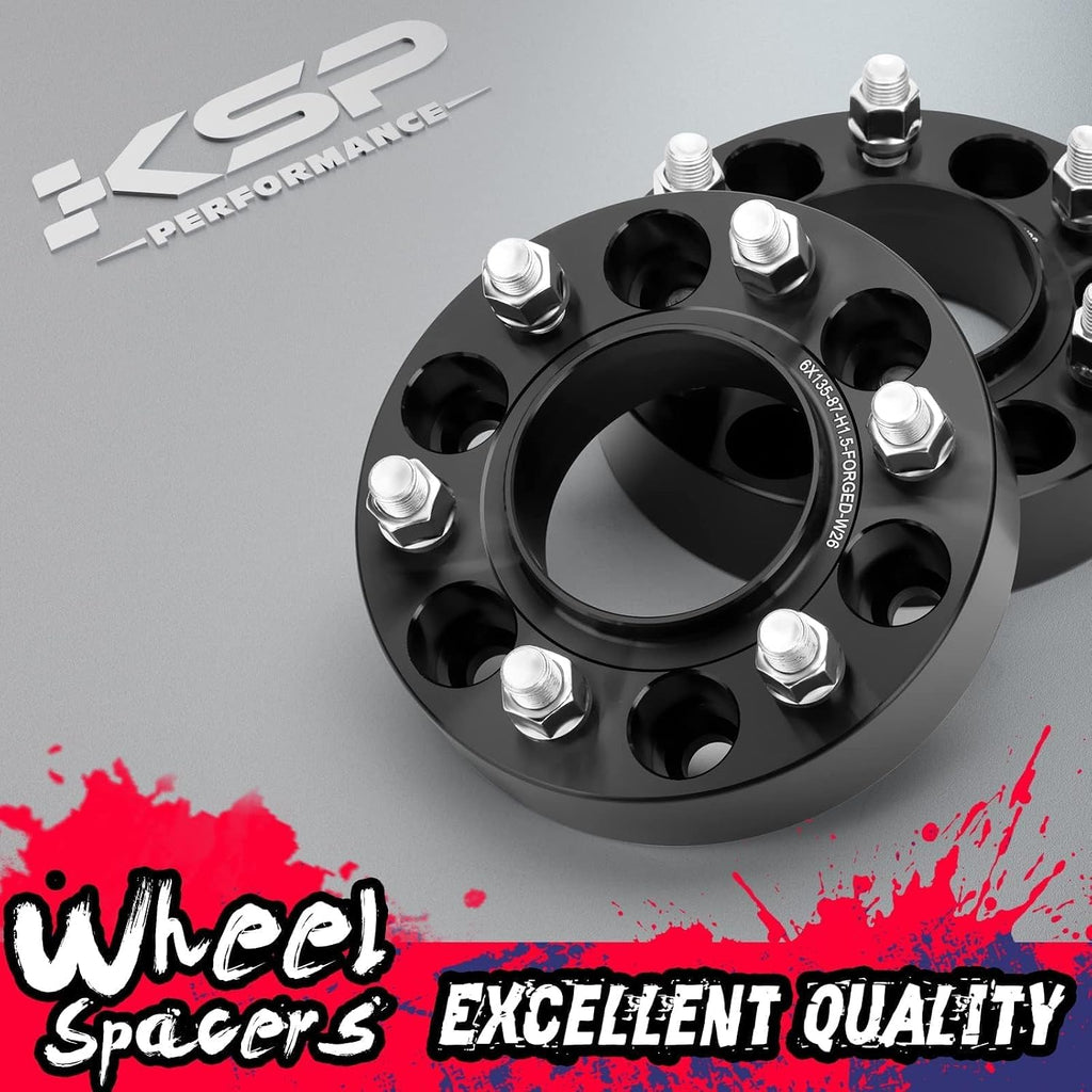 KSP 6x135 to 6x135 Wheel Spacers for F150, 1.5in 38mm Hubcentric 6 Lug Wheel Adapters for 2015-2026 F150 Expedition,Navigator with M14x1.5 Studs and 87.1mm Hub Bore, 4pcs Black