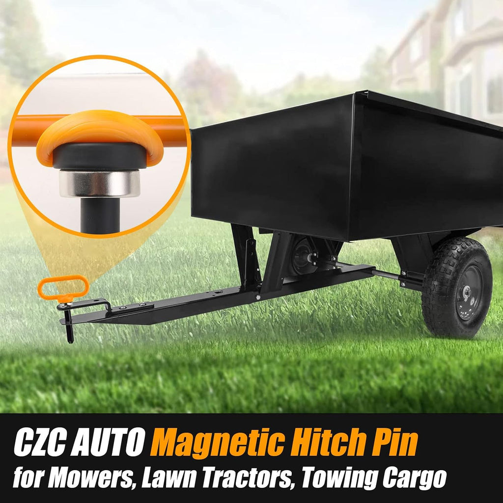 CZC AUTO Magnetic Hitch Pin 5/8" Lawn Mower Trailer Hitch Pin, Magnet Trailer Gate Pin for Simple One Handed Hook On & Off - Securely Hitch Lawn & Tow Behind Attachment, Orange