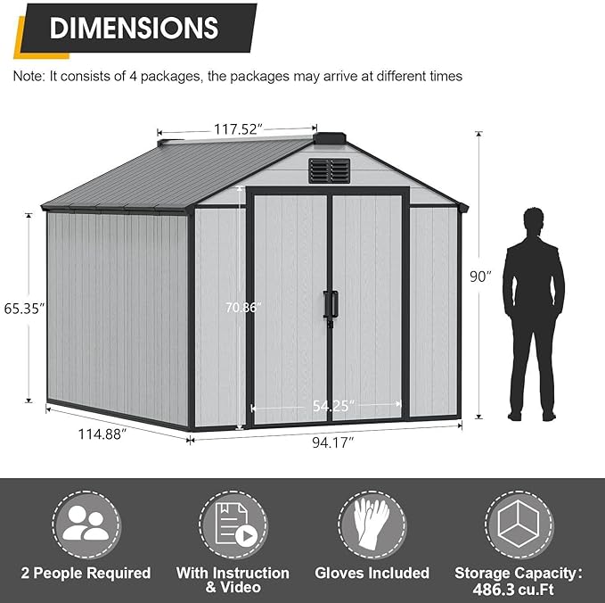 8 x 10 FT Plastic Tool Shed, All-Weather Outdoor Garden Tool Shed - Image 2