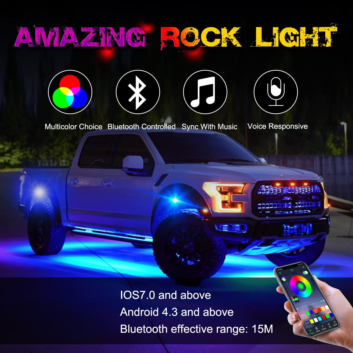 OFFROADTOWN 12 pods LED Rock Lights RGB Multicolor Neon Trail Rig Lights Underglow Wheel Well Light with Bluetooth App Control for Truck Pickup Tundra Dodge GMC UTV ATV