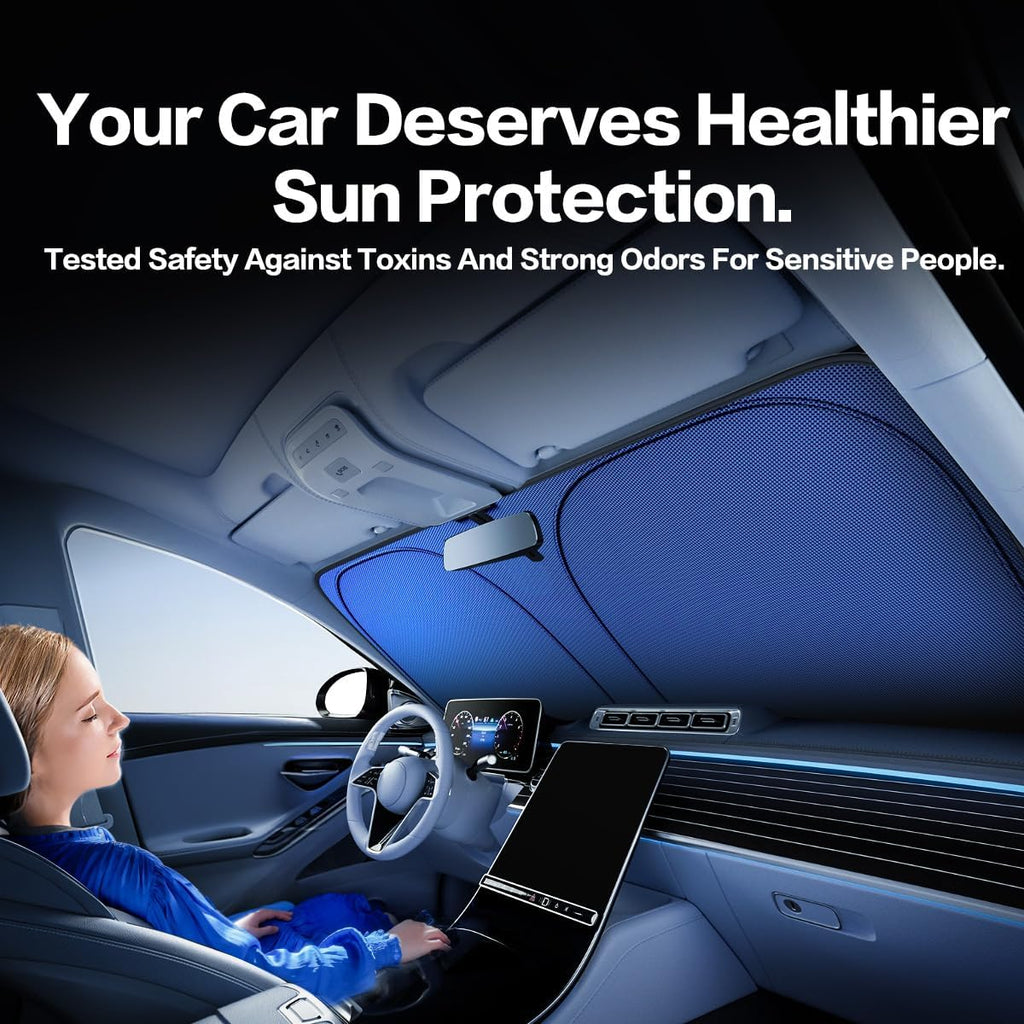 Windshield Sun Shade for Fit Ford F150 2021-2025 Foldable Sunshade with Titanium Silver & Ice Blue Layer, UPF50+ Car Window Shade