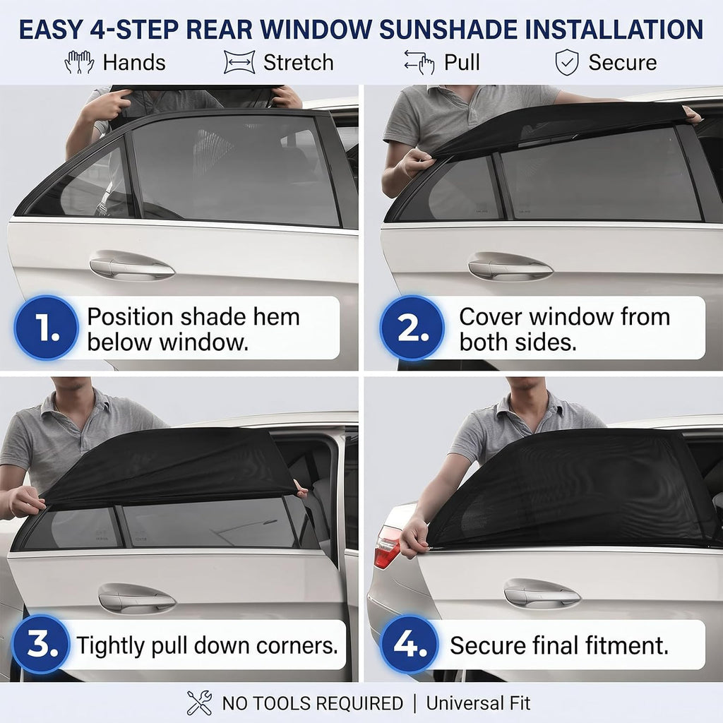 2 Pack Car Window Sun Shades Breathable Mesh Stretch Screens Heat Block UV Protection Side Window Covers for Car Truck SUV Van Large 49X22 Inch