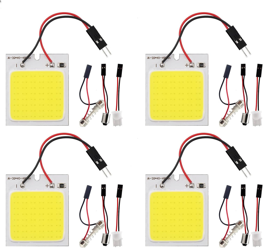 YM E-Bright 4-Pack White Led Panel Dome Light Lamp, COB 48-SMD Led Interior Car Lights Auto Dome Lights Interior with T10 /BA9S/ Festoon Adapters, DC-12V