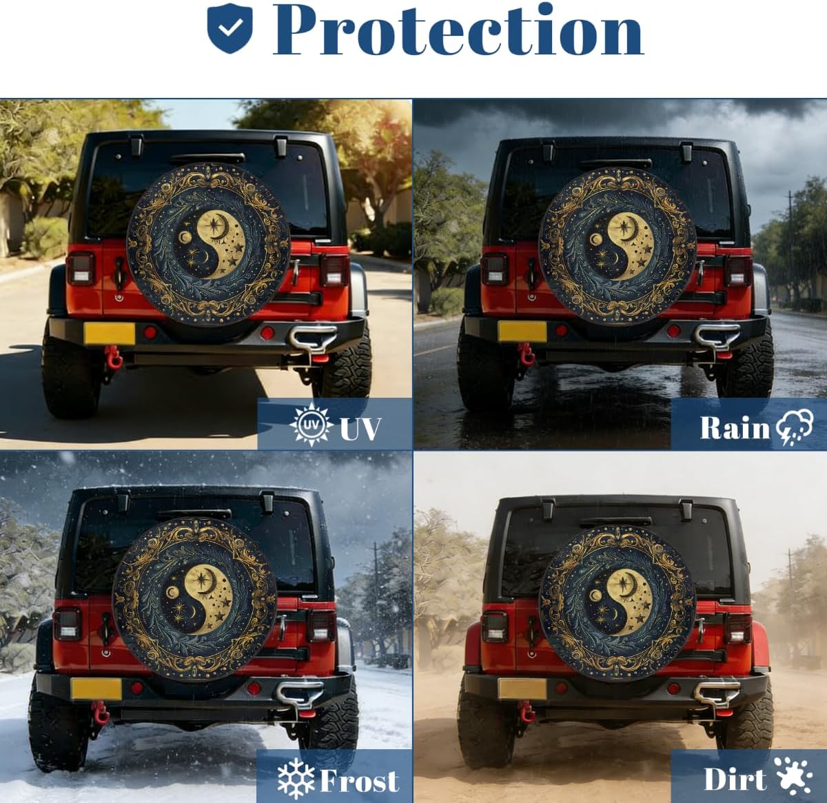 Ethnic Yin Yang Elastic Tire Covers Rv Spare Tire Covers Trailer Tire Covers Made of Various Vehicle Types Including Campervans Trucks Trailers SUV Waterproof Sunproof Dustproof 16inch
