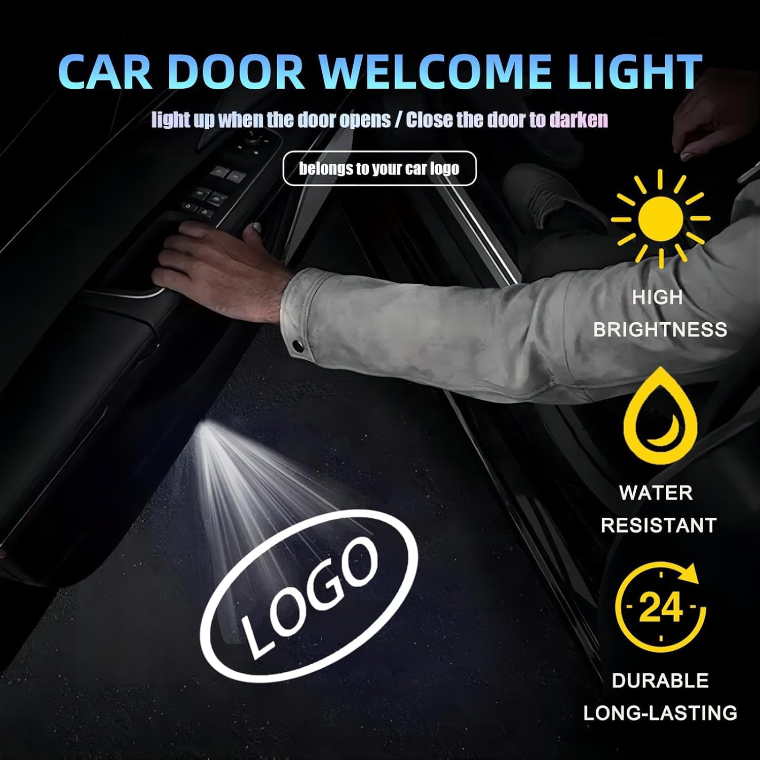 Car LED Logo Projector Puddle Light Compatible with Toyota Corolla/Camry/Highlander/Tundra/4Runner/Sienna/Prius/Venza/Sequoia/Crown, 4K-HD, Ghost Shadow Door Lamp, 2-Pack
