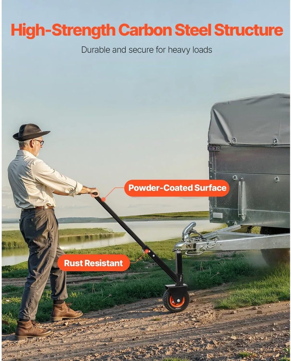 300 Lbs Tongue Weight Adjustable Trailer Dolly, 16.5-22 Inch Height Adjustment with 1-7/8 Inch & 2 Inch Balls, 8.5 Inch Pneumatic Rubber Tire for RV Trailers