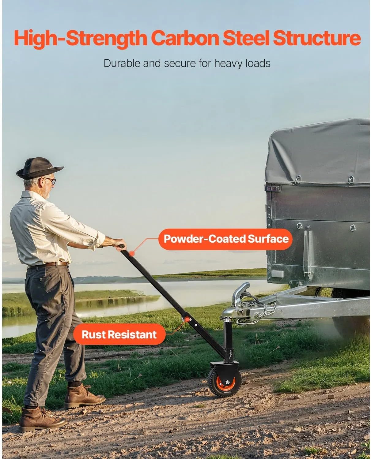 300 Lbs Tongue Weight Adjustable Trailer Dolly, 16.5-22 Inch Height Adjustment with 1-7/8 Inch & 2 Inch Balls, 8.5 Inch Pneumatic Rubber Tire for RV Trailers