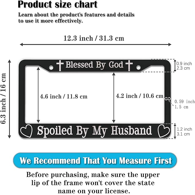 License Plate Frames Black and White Front License Plate Bracket Blessed by God - Image 2