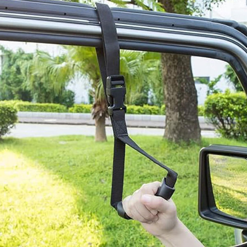 Car Door Handle Assist Strap, Adjustable Vehicle Entry Support Grab Grip Pouch Automotive Safety Cane Bar Accessory (Black)