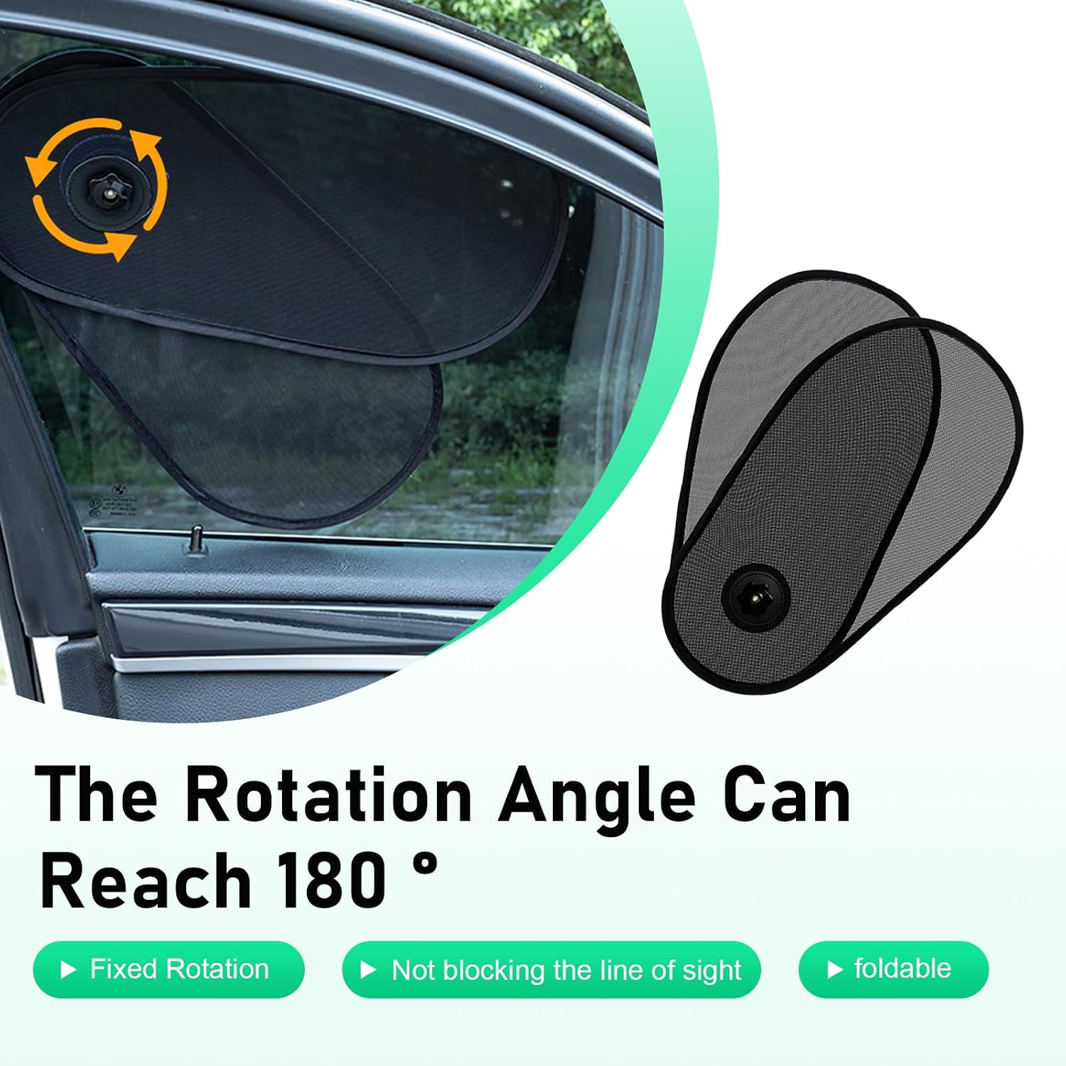 2 PCS Rotatable Car Side Window Sun Shades, Adjustable Extender Shade, Heat & Glare Protection Sun Visor with Suction Cup, Foldable Cover for Driver & Passenger Windows (Black)