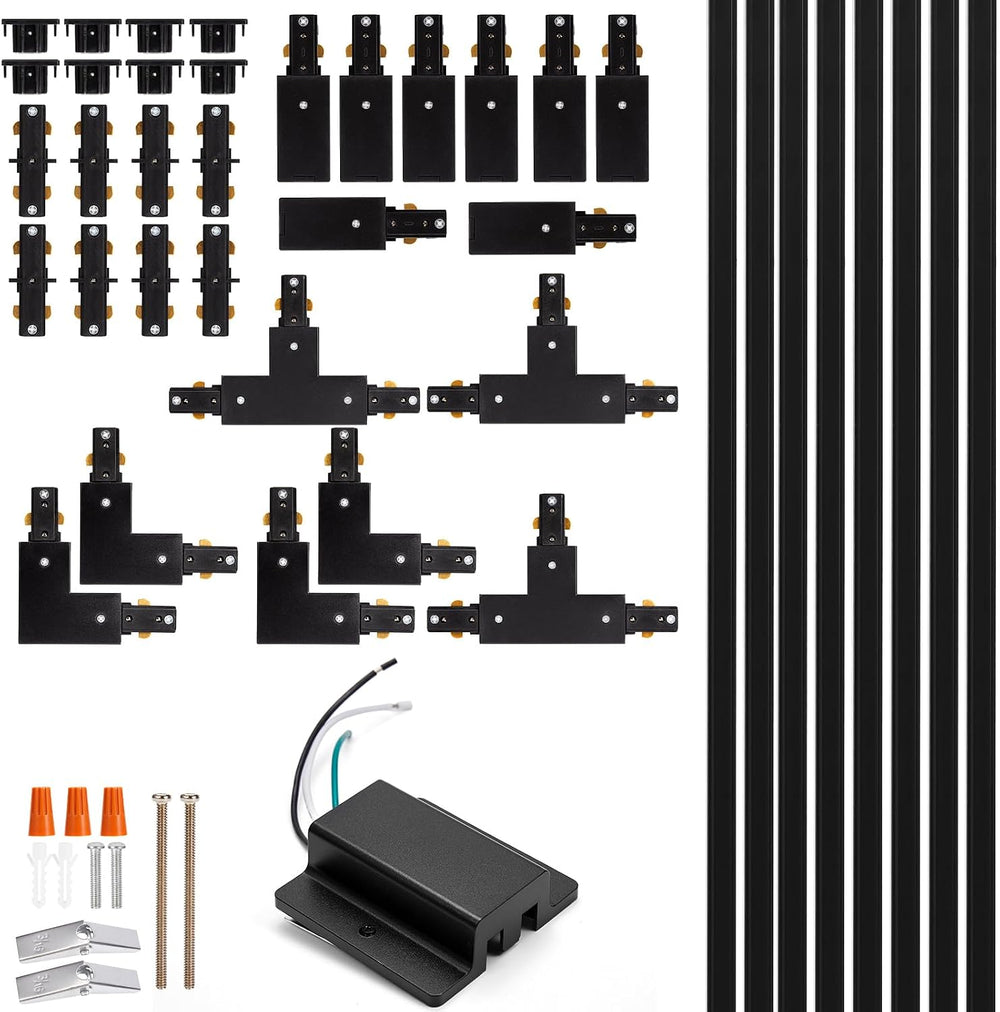 H Track Lighting Rails Kit - iCreating 26ft Black Track Light Track 3 Wire wi...
