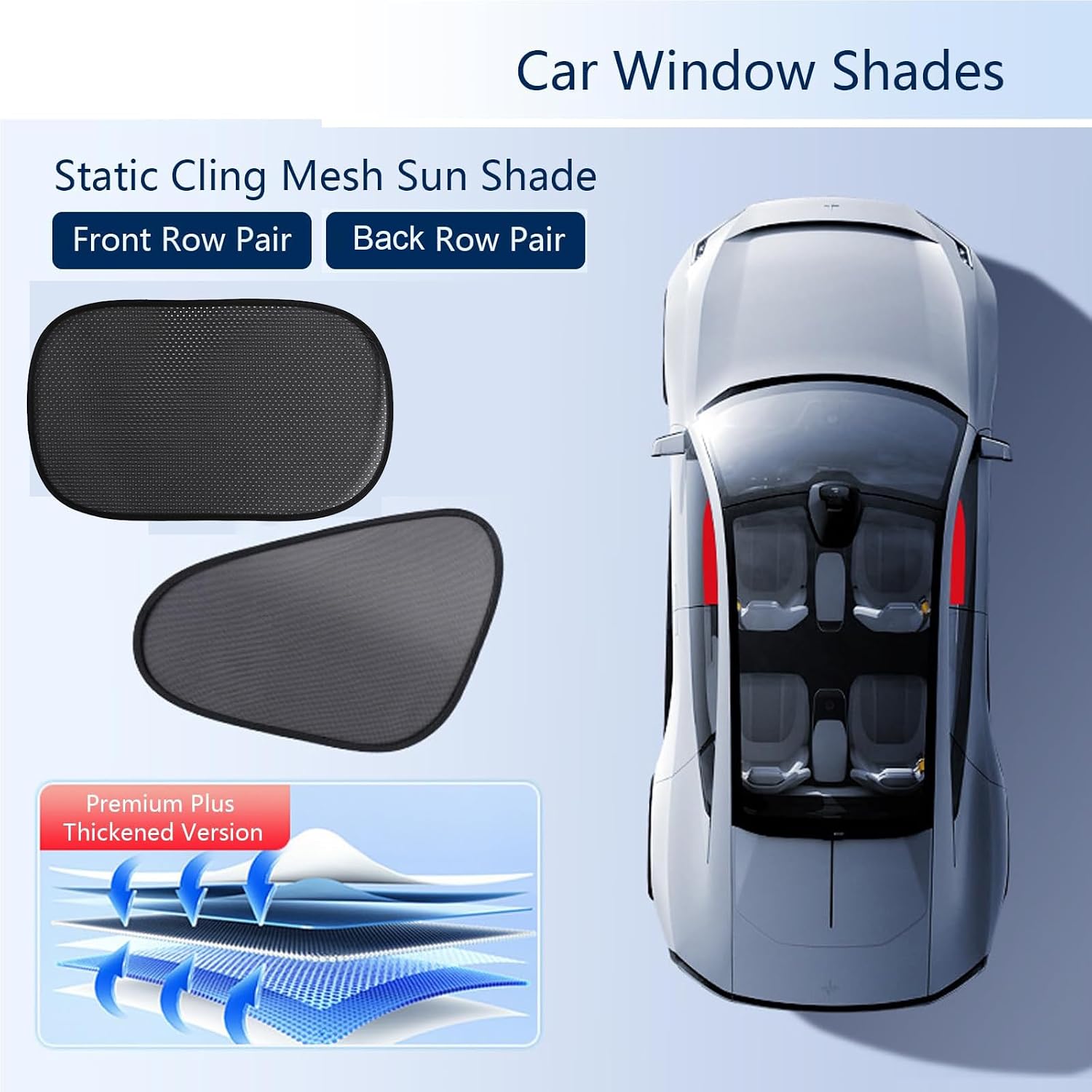 2 Pack Car Window Shades, Mesh Static Adsorption Side Window Sunshade, Anti-UV Glare Heat Protection, Foldable Universal Fit for Cars SUV Van，After