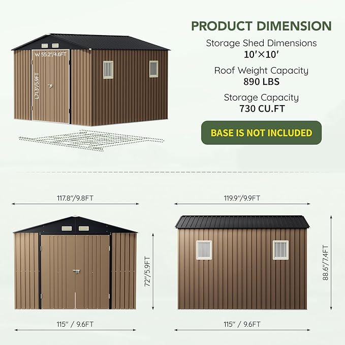 10x10 FT Outdoor Metal Storage Shed, Double Swing Doors, 2 Clear Windows - Image 2