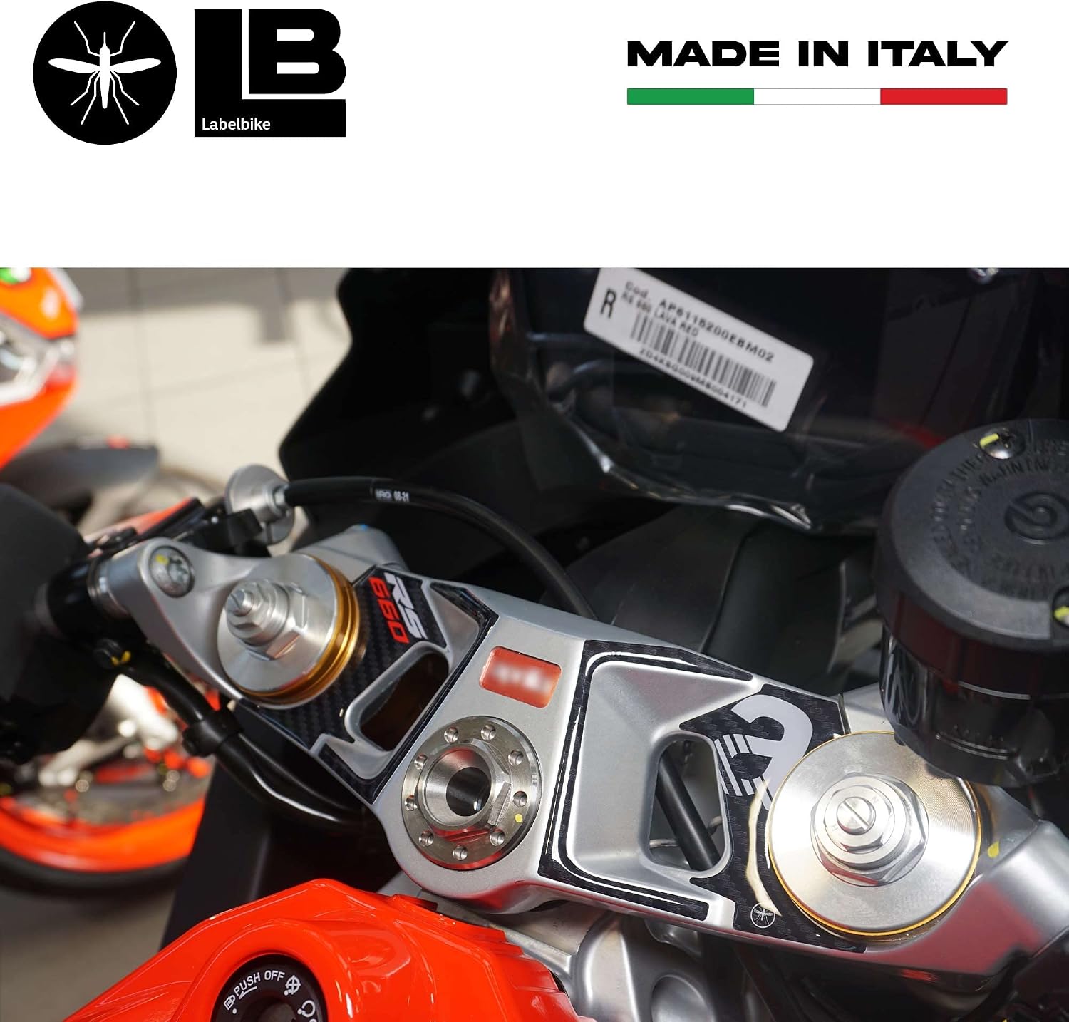 labelbike - 3D Sticker Motorcycle Steering Fork Plate Protection and Decoration in Resin Compatible with Aprilia RS 660 2020-2025