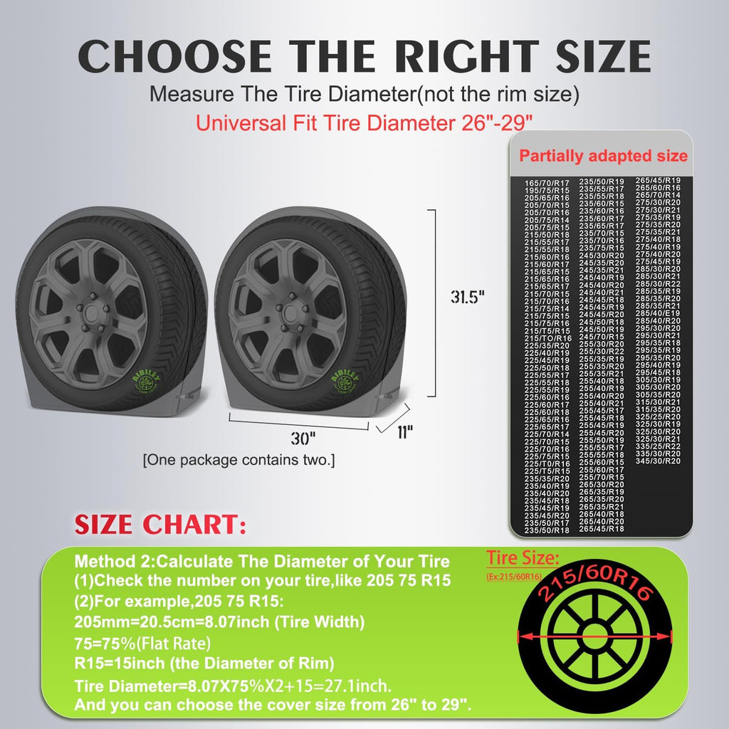 RV Tire Covers Sets of 2,Heavy Duty 600D Polyester Oxford Cloth,26-29Inch | Wheel Tire Covers for Trailers Travel Camper Truck SUV Van,Waterproof,Tear-Resistant,Anti-UV,Snow Protection,Black