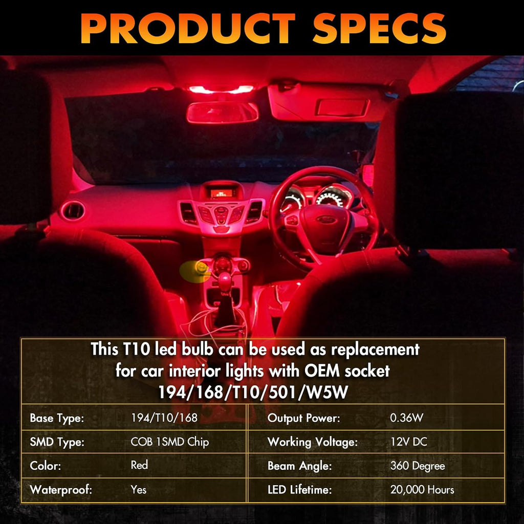 Alopee 30 Pack 194 Led Bulb Red Acrylic 168 Led DC 12V Interior Dome Lights for 194 168 T10 2825 W5W Car Reading Tail Door Light