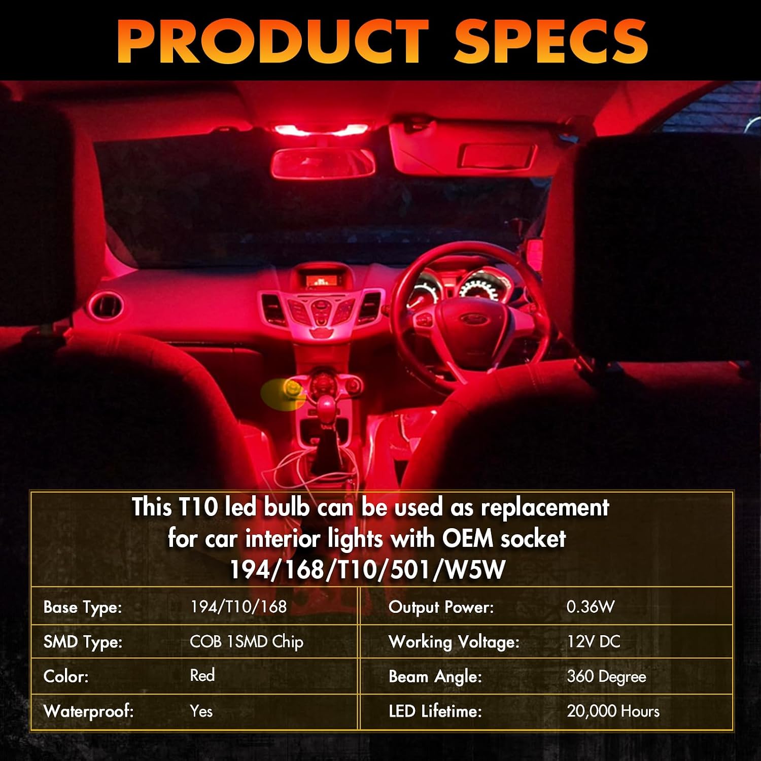Alopee 30 Pack 194 Led Bulb Red Acrylic 168 Led DC 12V Interior Dome Lights for 194 168 T10 2825 W5W Car Reading Tail Door Light
