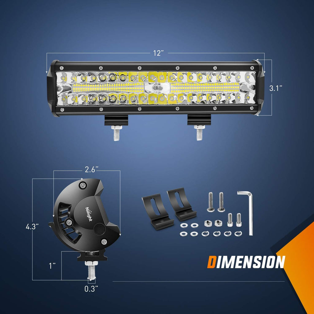 nilight led light bar set, 12 inch 300w, close-up detail