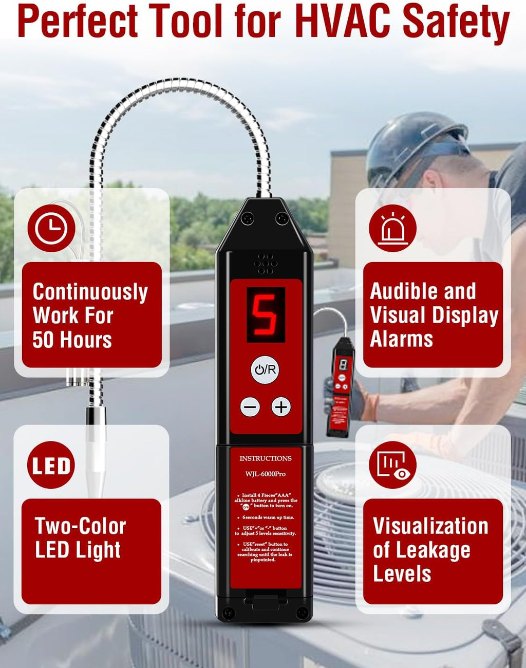 wjl-6000pro refrigerant leak detector with uv & led on a desk or shelf