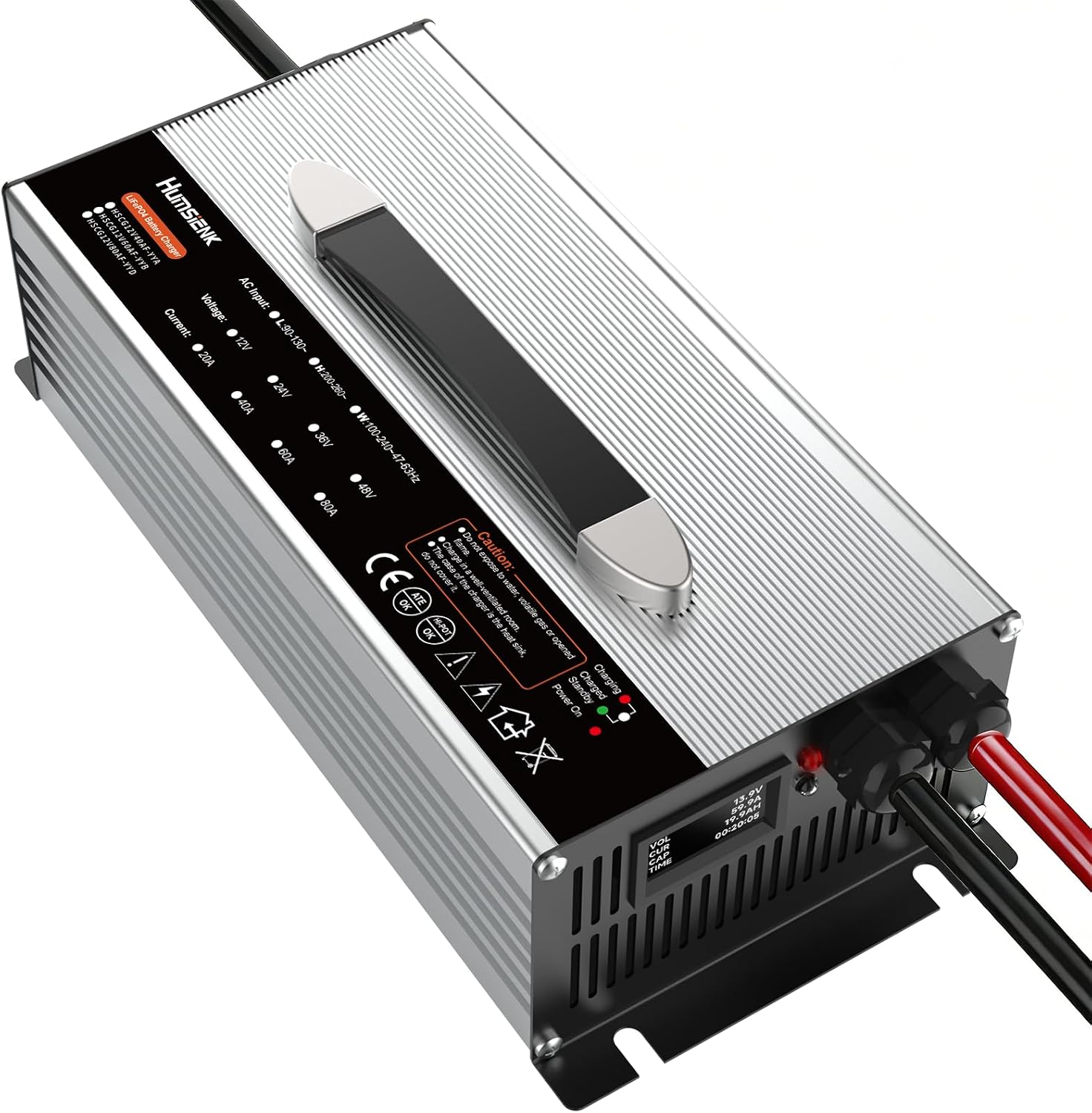 Humsienk 14.6V 60A LiFePO4 Battery Charger, Lower Noise, AC-DC Intelligent Drip Charger, Suitable for RV, Supporting Fast Charging