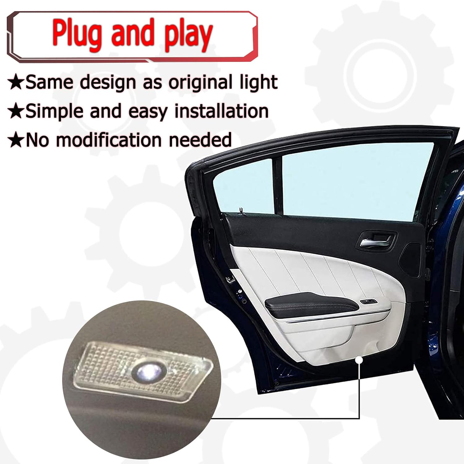 Never Fade Car LED Door Logo Projector Ghost Shadow Light, for RLX/MDX/ZDX/TLX/TL/RDX Series Accessories Door Light Logo LED Laser Car Courtesy Step Light (White)