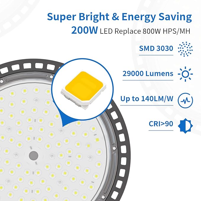 6 Pack UFO LED High Bay Light 200W, 29000 LM, 5000K - Image 3