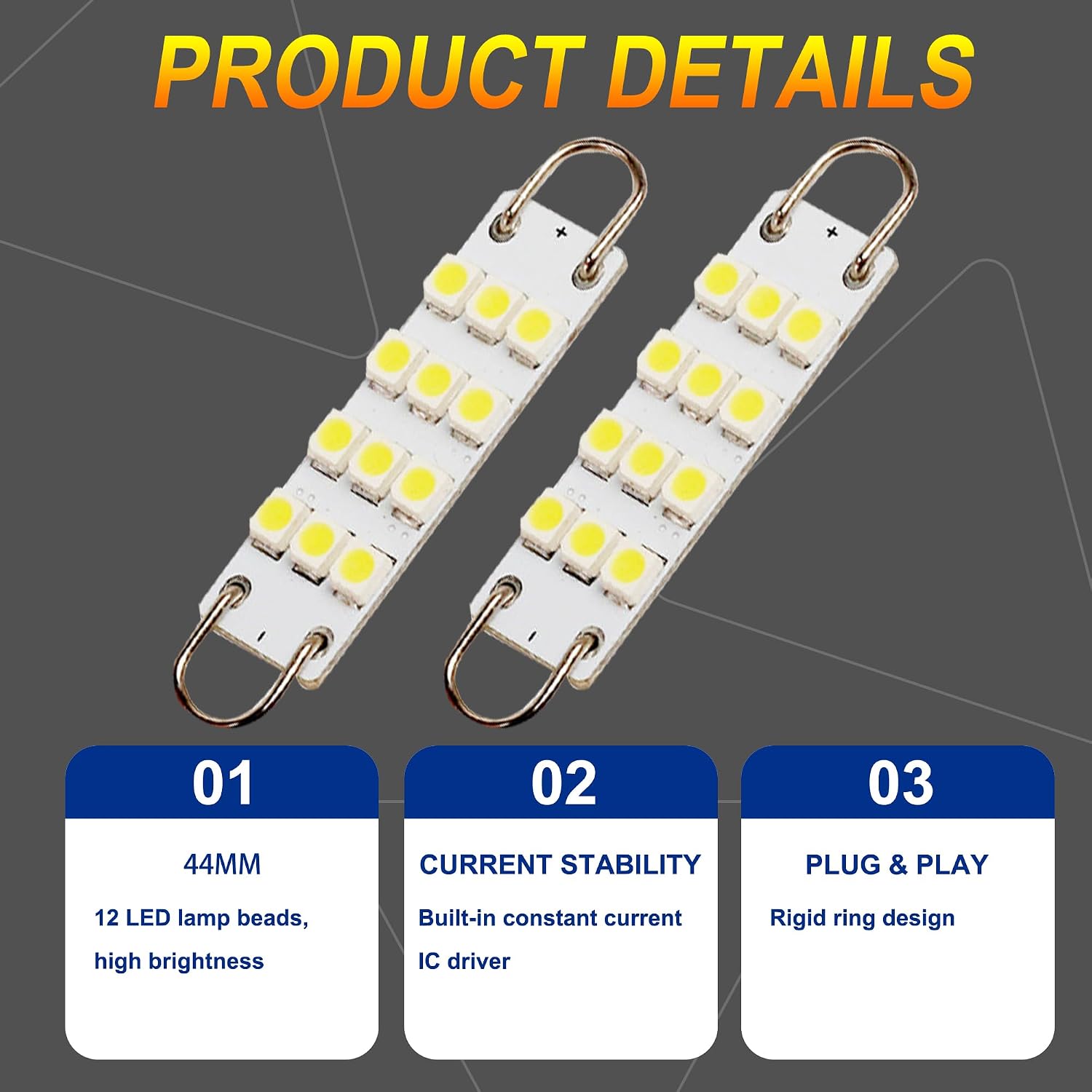 Festoon 561 562 567 564 44mm Led Light White Replacement for Car Interior Light Dome Map Light Door Courtesy Lights Trunk Light (Pack of 2)