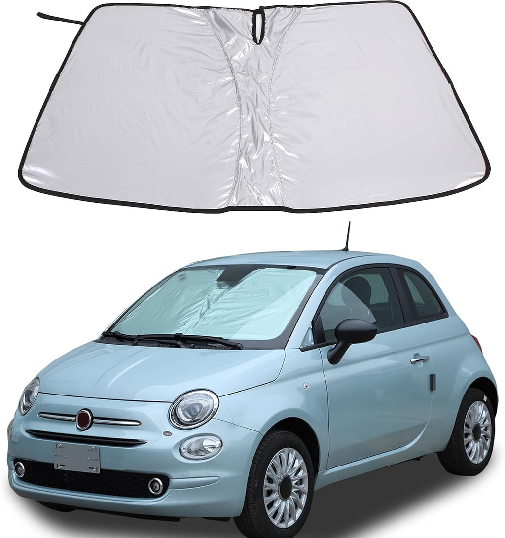 The Original Windshield Sun Shade Compatible with Fiat 500 2010-2025+ Abarth 595 2014-2024 Car Windshield Reflective Sunshade Protector Sun Shade Accessories (Silver)