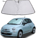 The Original Windshield Sun Shade Compatible with Fiat 500 2010-2025+ Abarth 595 2014-2024 Car Windshield Reflective Sunshade Protector Sun Shade Accessories (Silver)