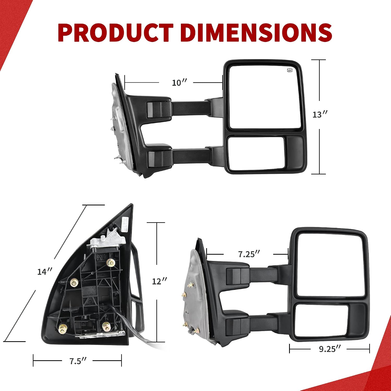 YITAMOTOR Towing Mirrors compatible for 1999-2007 Ford F250 F350 F450 F550 Super Duty Tow Mirror Power Heated with Turn Signal Light 1999 2000 2001 2002 2003 2004 2005 2006 2007