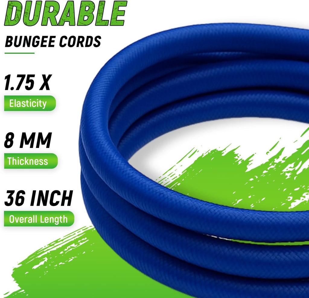 Bungee Cord with Hooks, 36" Bungee Cord Heavy Duty Outdoor, Industrial Grade Bungie Cord for Camping, Kayaking or Fastening Items 12 Pcs (Blue)