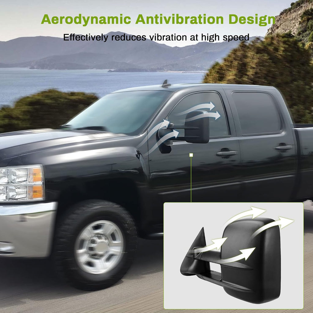 AUTOSAVER88 Tow Mirrors Compatible with 2007-2013 Chevy Silverado GMC Sierra, Power Heated Driver and Passenger Side Replacement Towing Mirror Set with Turn Signal and Dual Glass