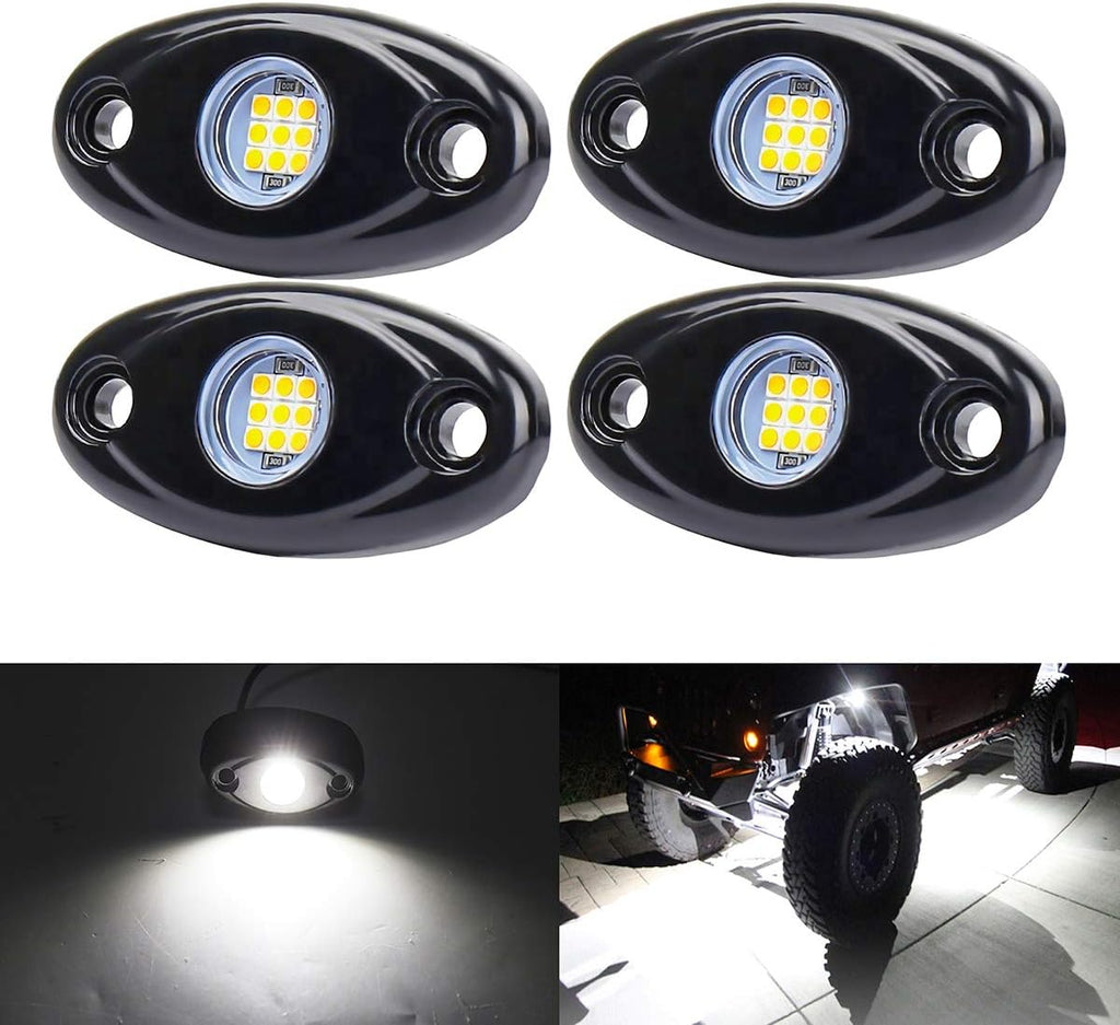 White LED Rock Lights, 4 Pods Neon 12V Waterproof Underglow Underbody Kit Crawler Crawling Dome Exterior Wheel Lights for ATV RZR UTV SUV Off-Road Auto Boat Motorcycle Glow Trail Rig Fender Lamp