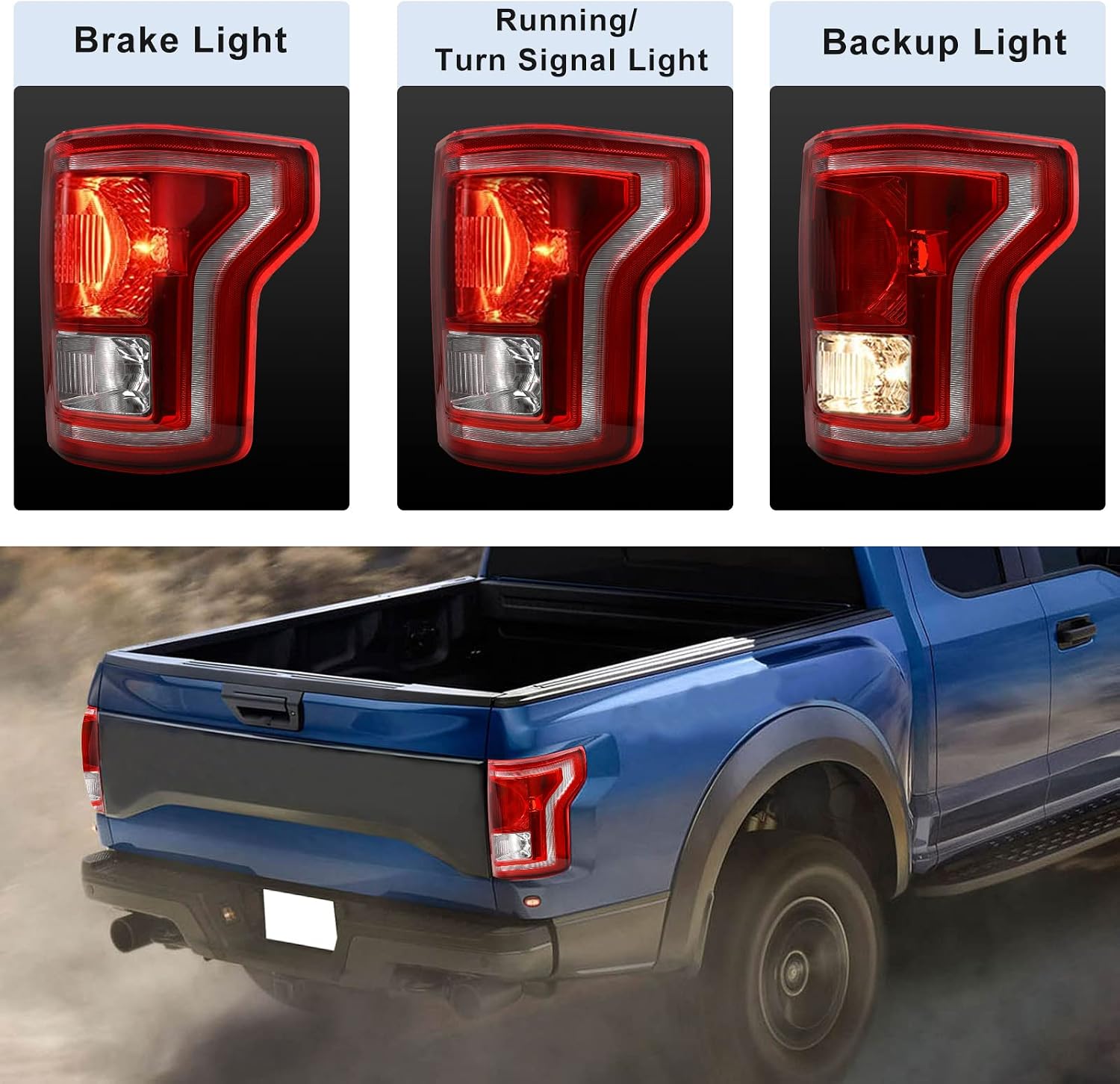 Tail Light Fit For 2015 2016 2017 Ford F150 F-150 Rear Brake Lamp without Bulbs (Right Passenger Side)