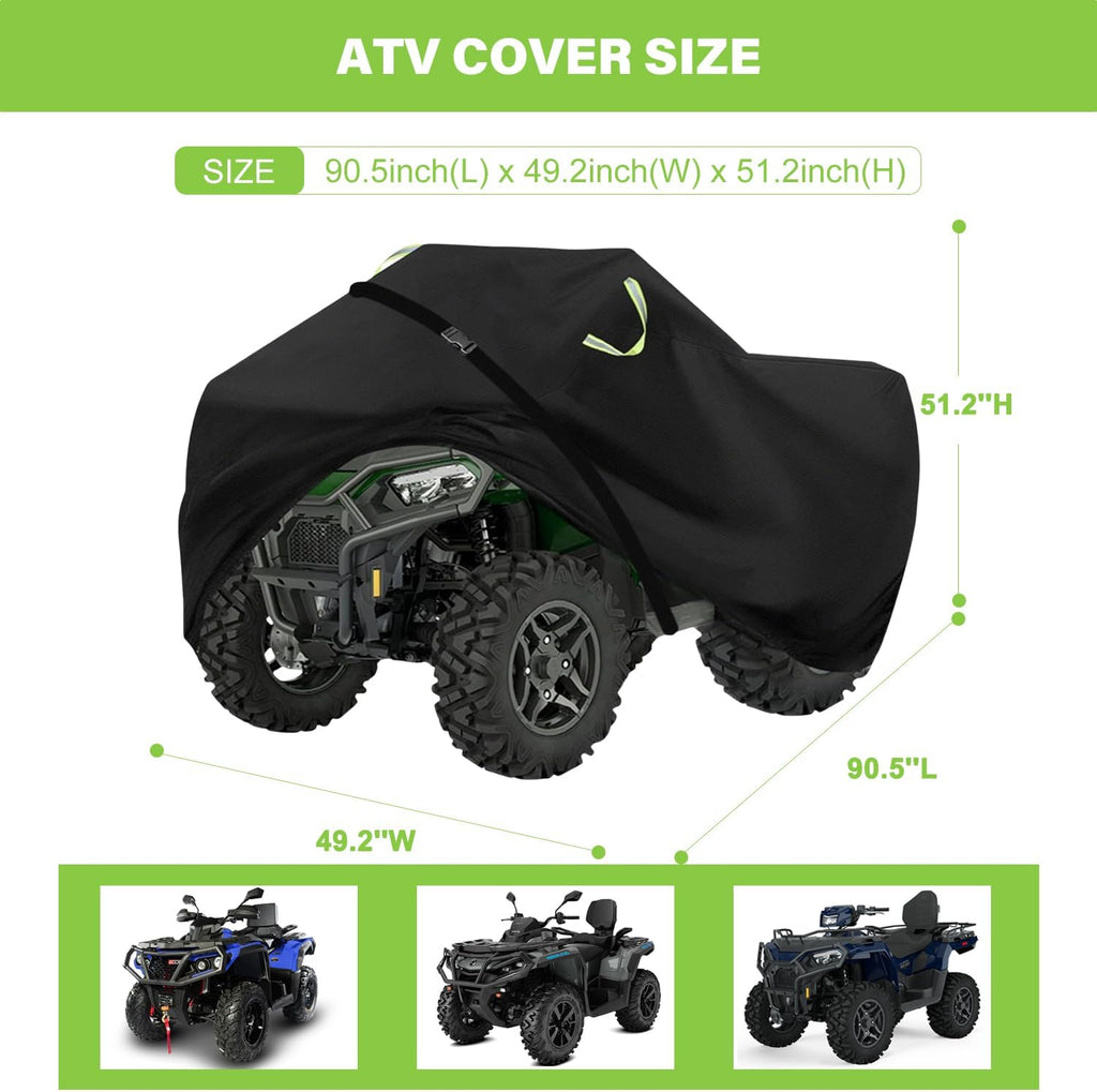 ATV Cover Waterproof Outdoor,Heavy Duty 420D Oxford Cloth,Buckle Straps | 4 Wheeler Covers,Four Wheeler Quad Storage Cover,Tear-Resistant,Anti-UV,Windproof,Elastic Hem,90.5"Lx49.2"Wx51.2"H