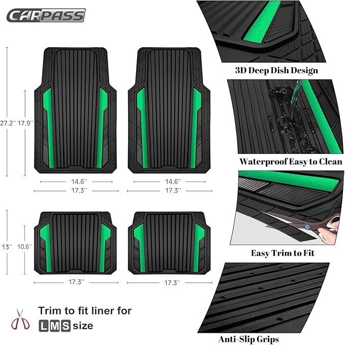 CAR PASS Heavy Duty Rubber Car Mats Metallic, Aluminum Film All Weather Floor - Image 4