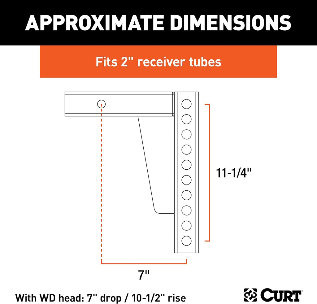 Curt Manufacturing 17123 Adj Hitch Bar 9 in X 7 in with 10 1/2 in Rise
