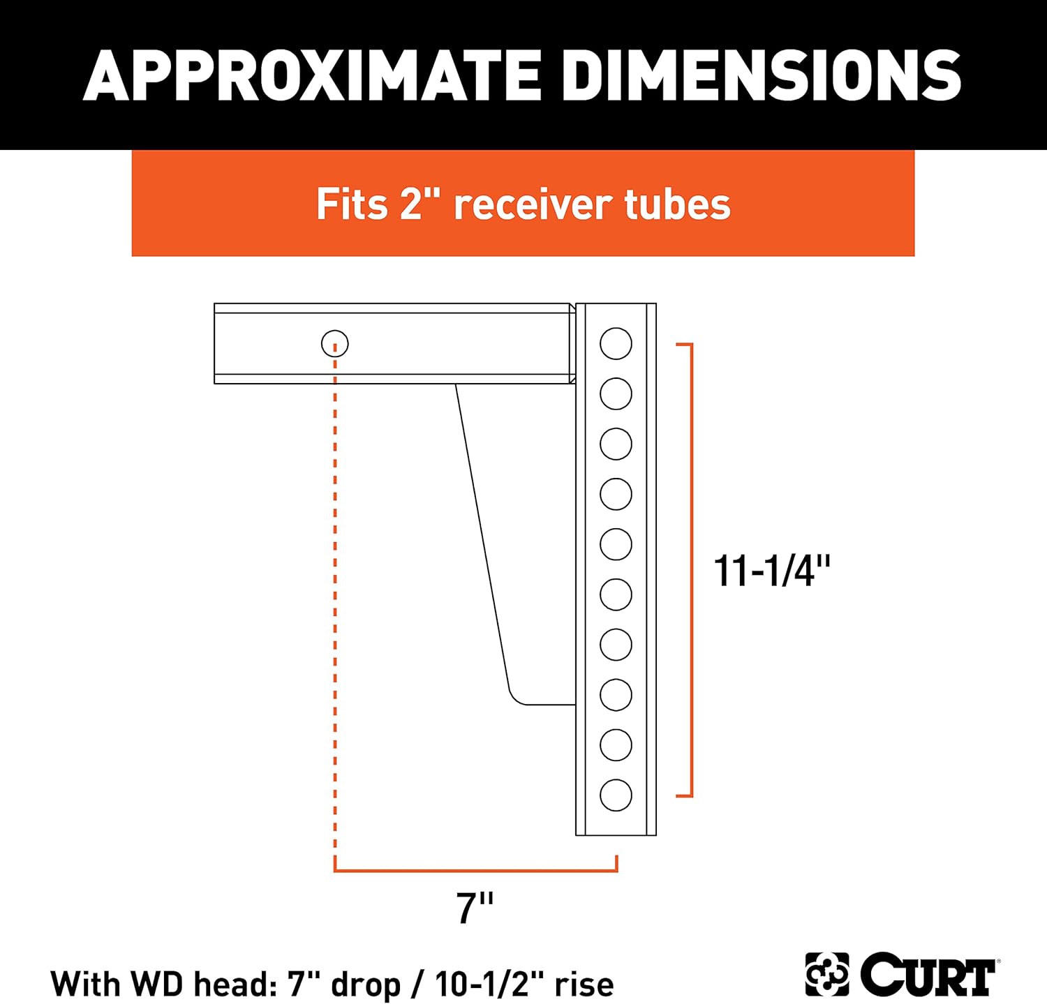 Curt Manufacturing 17123 Adj Hitch Bar 9 in X 7 in with 10 1/2 in Rise