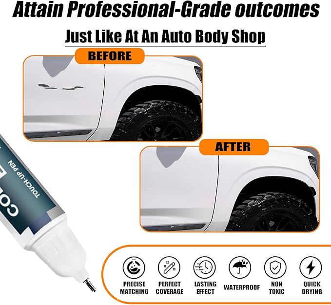 Summit White Touch Up Paint for GMC, Car Paint Pen Scratch Repair Two-In-One - Image 2