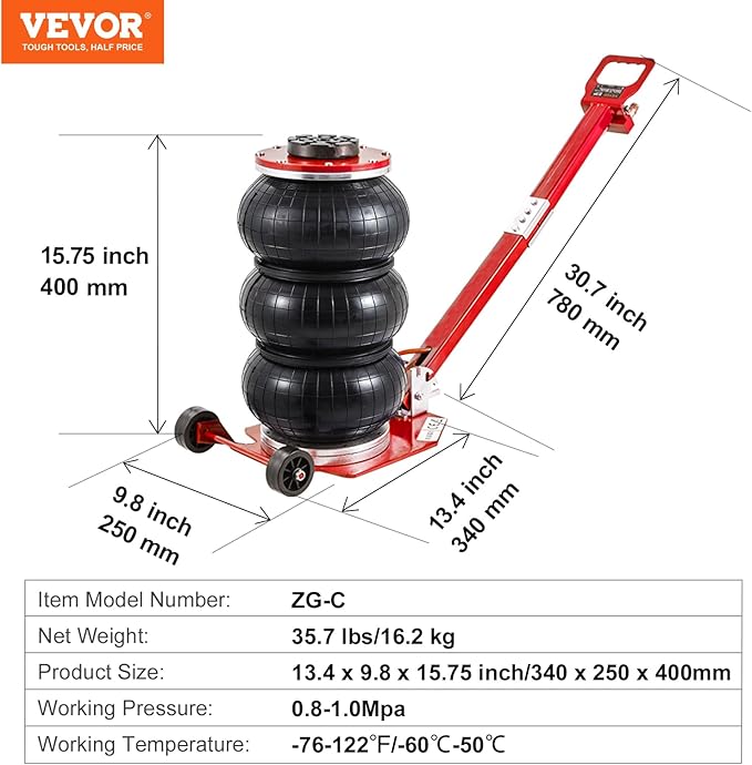 VEVOR Air Jack, 3 Ton/6600 lbs Triple Bag Air Jack, Air Bag Jack Lift Range