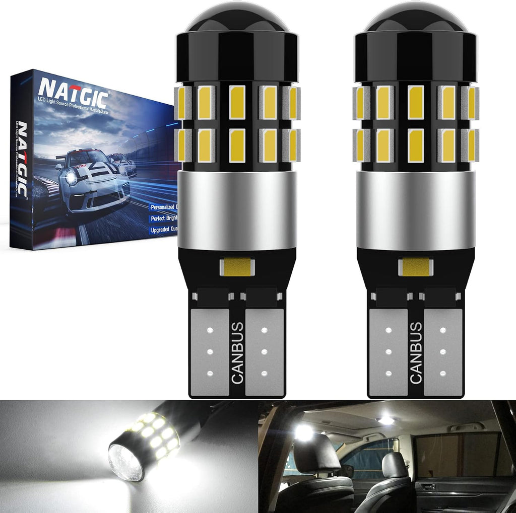 6000K White W5W 194 LED Bulb for Sidelight,Interior Light,License Plate Bulb,168 T10 LED Bulb Canbus Error Free,921 2825 Led Bulb For Dome Map Trunk Cargo Light,912 Led Bulb T10 Bulb(2-Pack)