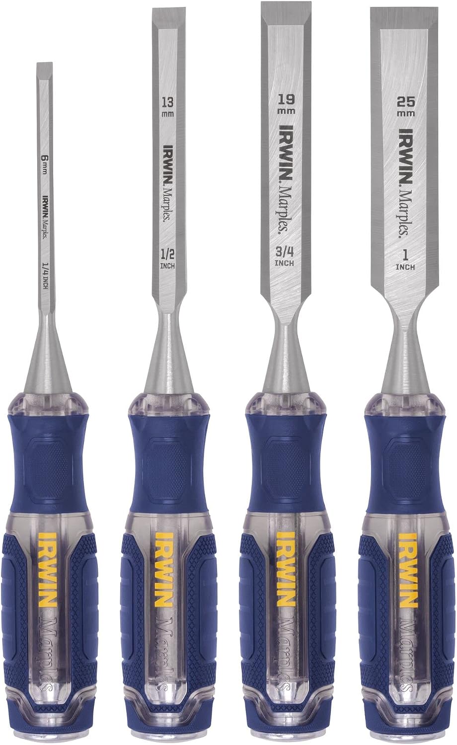 irwin chisel set, woodworking, 4-pack, extra-long strike cap, main product view