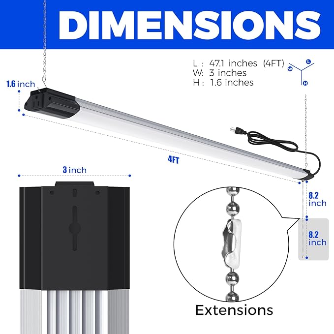Barrina BS84 LED Shop Lights for Workshop 4FT, 5000K Linkable Light Fixture for - Image 7