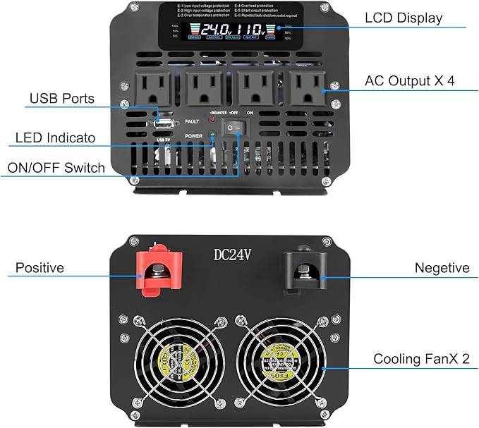 4000 Watt Power Inverter, Car Inverter 24V DC to 110V/120V AC Converter - Image 3