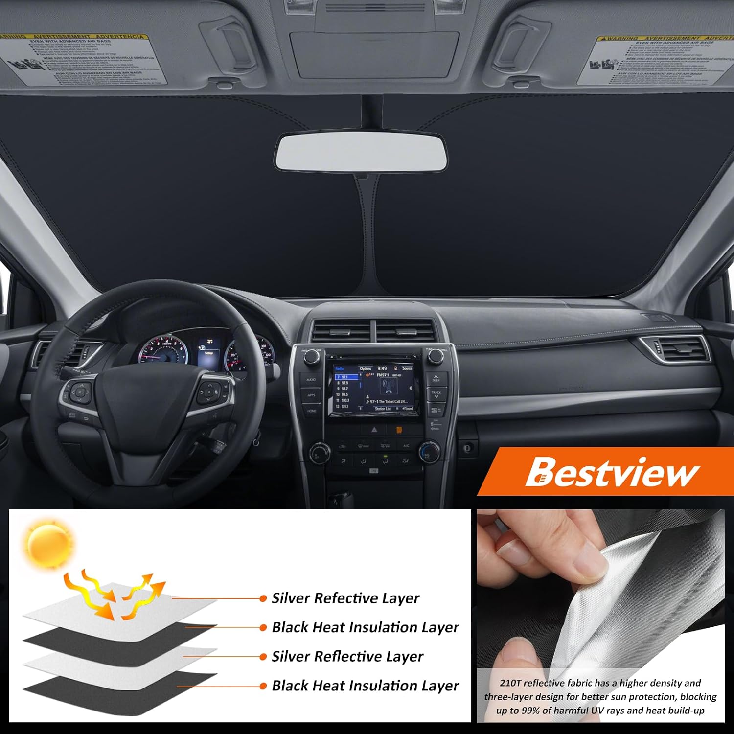 Bestview American Flag Windshield Sunshade for 2012-2017 Toyota Camry,Custom Fit Foldable Front Window Sunshade Sun Visor Accessories Protector Block UV Rays Heat, Keep Your Car Cooler