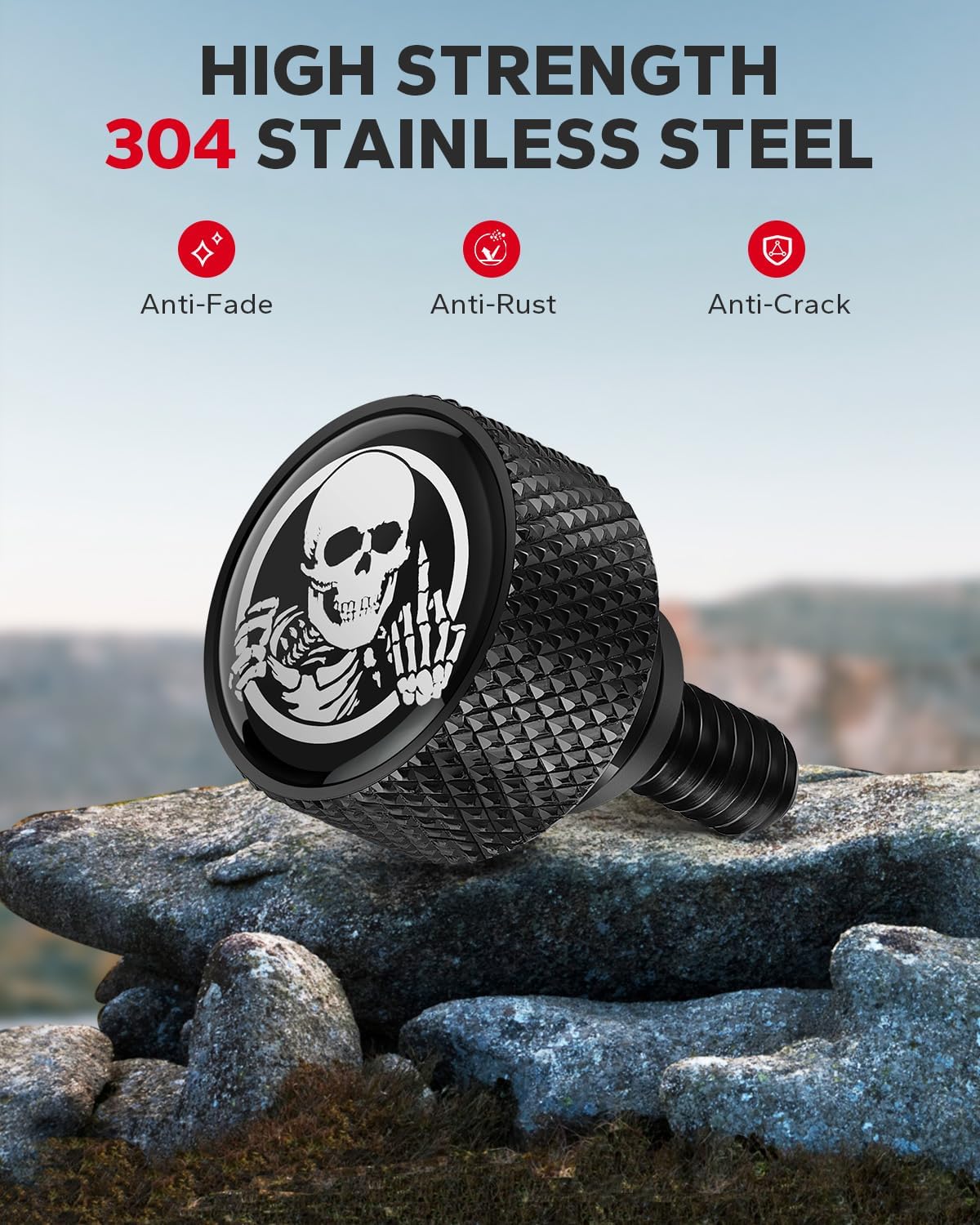 Amazicha Stainless Steel Seat Bolt Skull Pattern Tab Screw Mount Knob Cover Compatible for Harley Davidson Sportster Softail Touring Dyna 1996-2026 Black