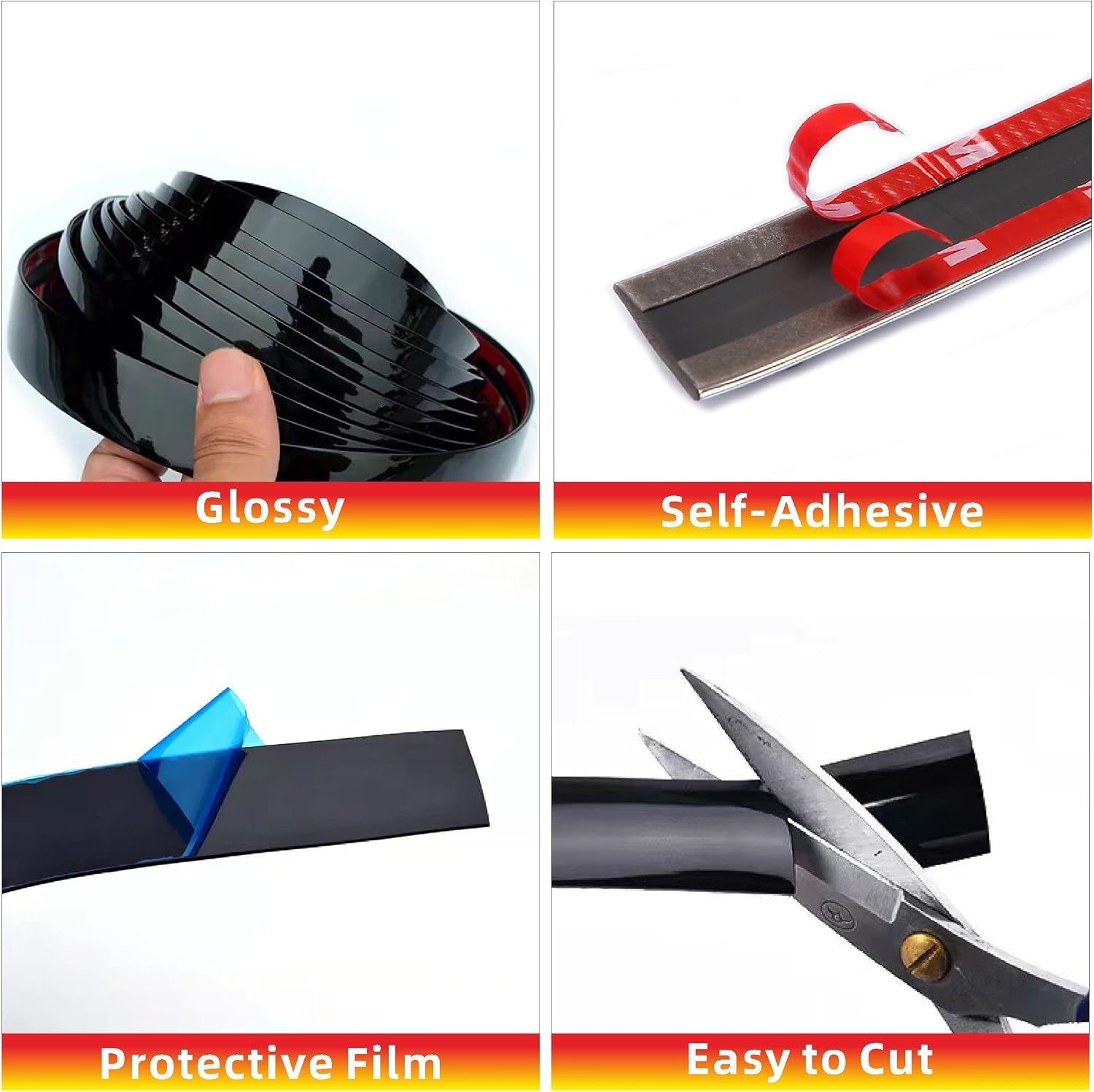 16Ft Glossy Black Automotive Car Exterior and Interior Molding Trim Universal Bumper Window Door Body Side Decorative Strip Scratch-Proof (1 inch (25mm))
