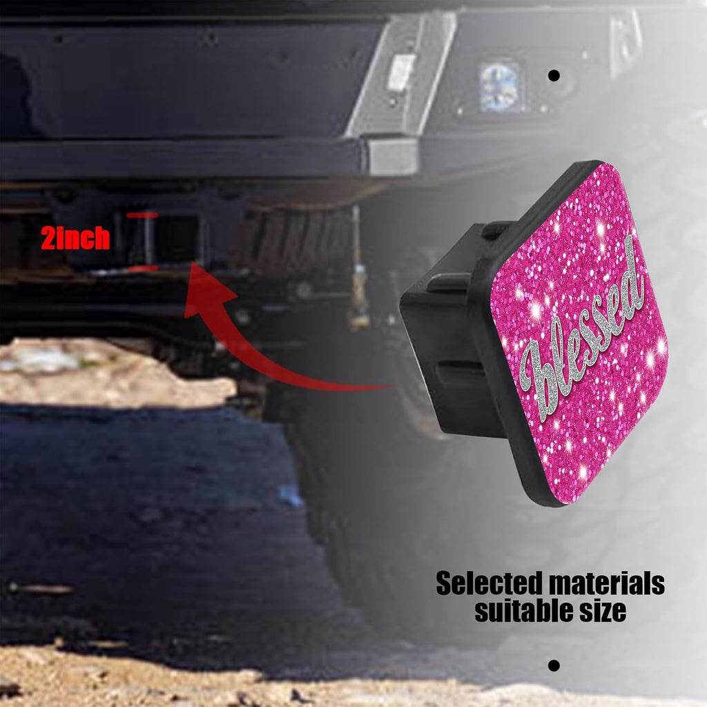 Hitch Receiver Cover 2" Pink Glittery Blessed Trailer Hitch Cover Tube Cap Rubber Universal 2 Inch Receiver Plug for Pickups Trucks Cars Suvs