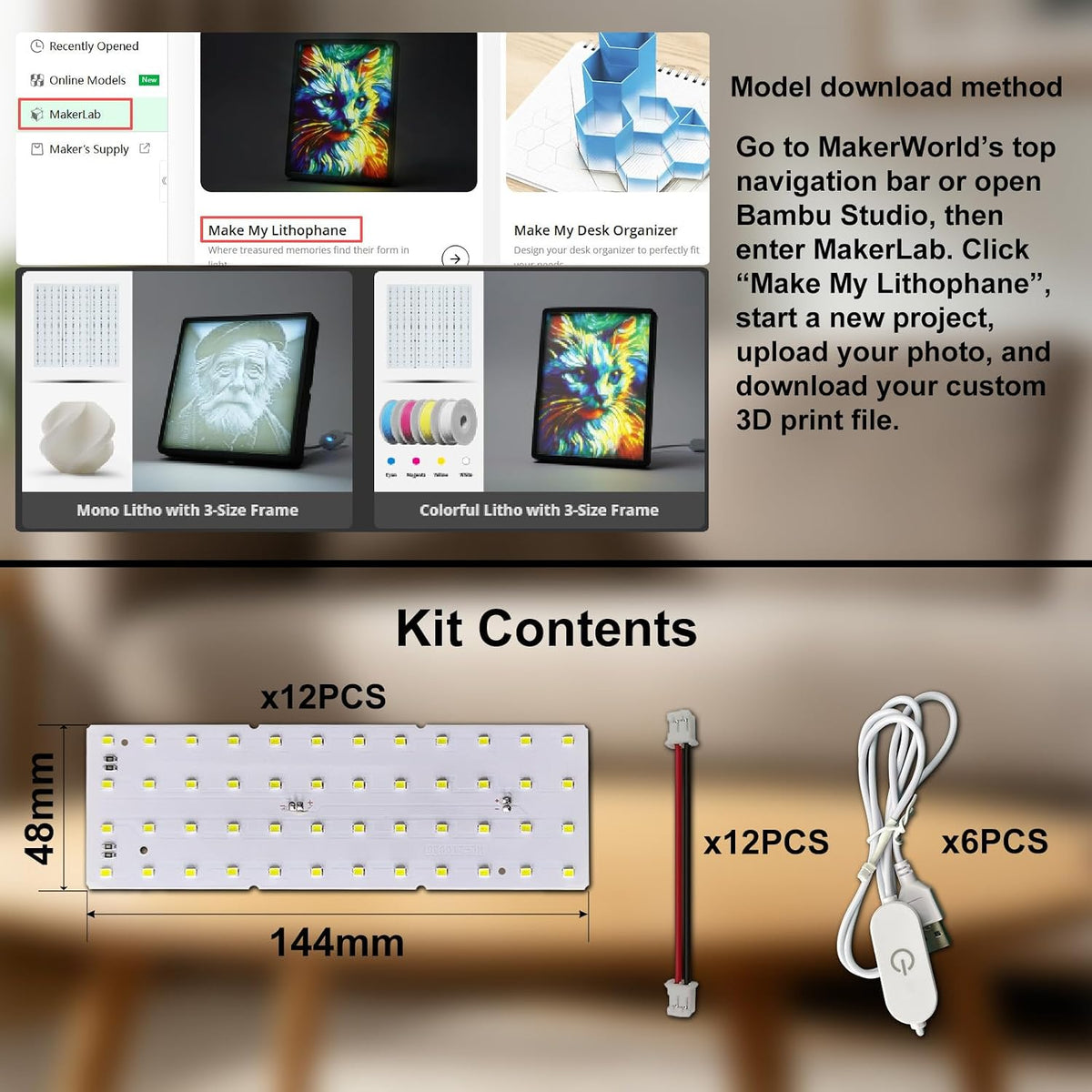 lithophane led backlight board kit kc009 kc010 for, package contents
